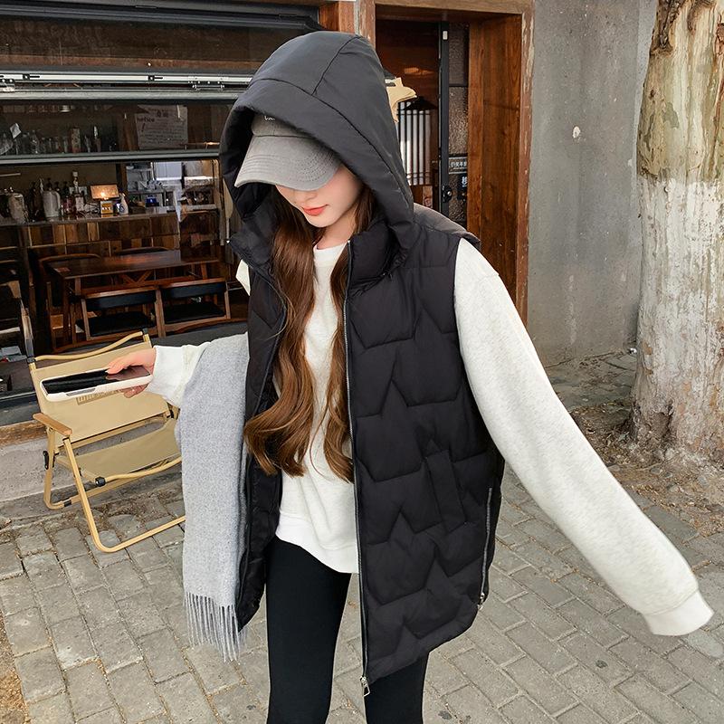 YYFS Mode Femme Décontracté Automne Hiver Couleur Unie Imprimé Sans Manches Vestes & Manteaux Manteaux en Duvet