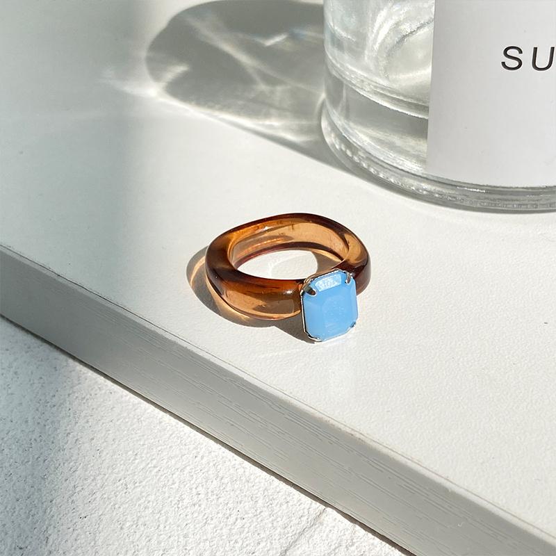 Fashion Simple Inlaid Colorful Zircon Resin Ring Women Sweet Cute Birthday Party Commemorative Jewelry Gift