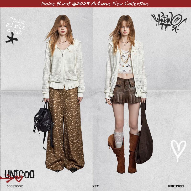 UNIFREE Women's Chic Ruffle Trim Hooded Openwork Knit Cardigan