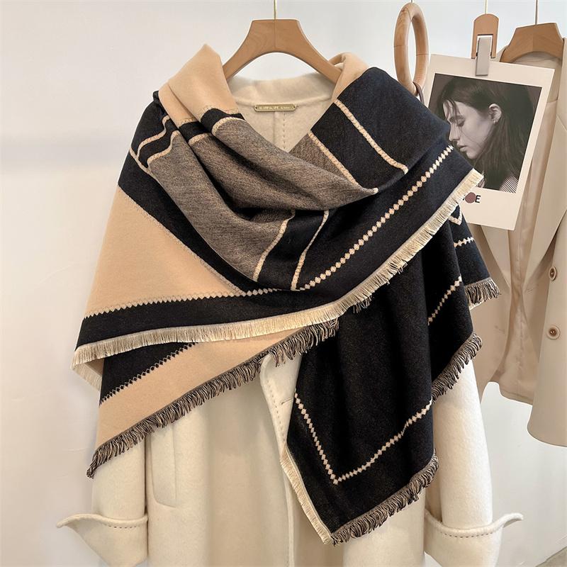 Winter Thick Warm Double Cashmere Scarf Shawl For Women Fashion Lady Long Camellia Temperament Blanket Bandana