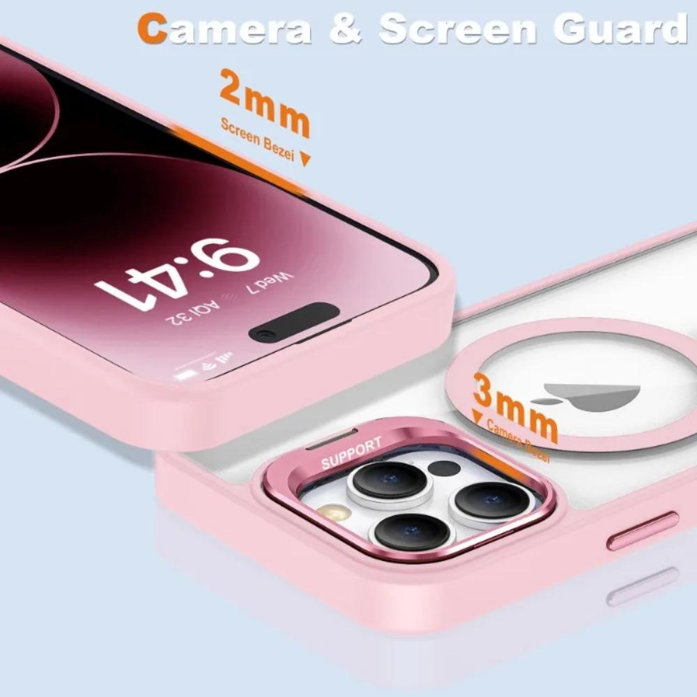 Luxury Transparent Phone Case For 16 15 14 13 12 11 Pro Max 17 Air For Magsafe Magnetic Lens Metal Stand Holder Cover