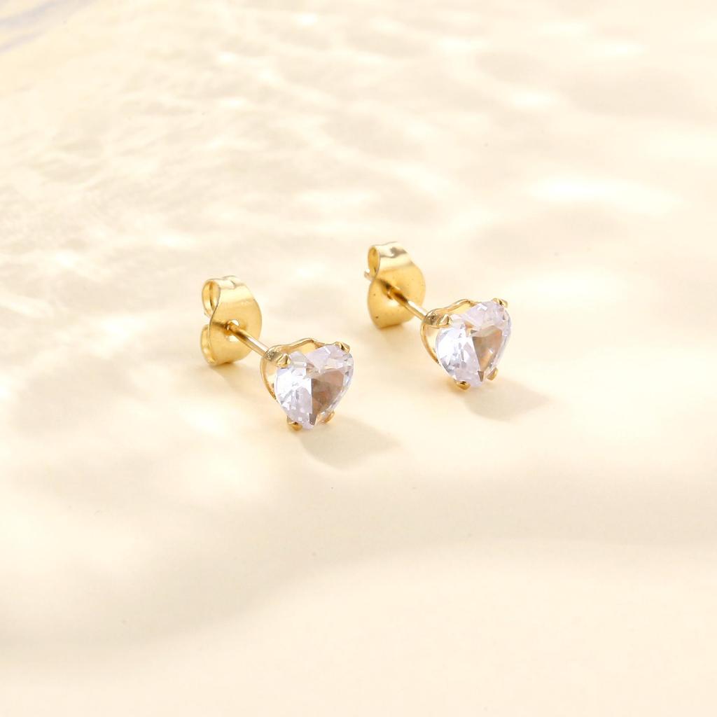 Elegant Stainless Steel Heart Zircon Stud Earrings, Light Luxury & Versatile Design.