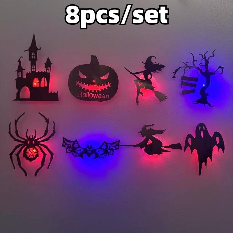 8 BUC/24 BUC Autocolant de Perete LED Halloween 3D Gol Lumină de Noapte Liliac Dovleac, Păianjen Vrăjitoare Castel Fantomă Petrecere Decorare Perete Ornament