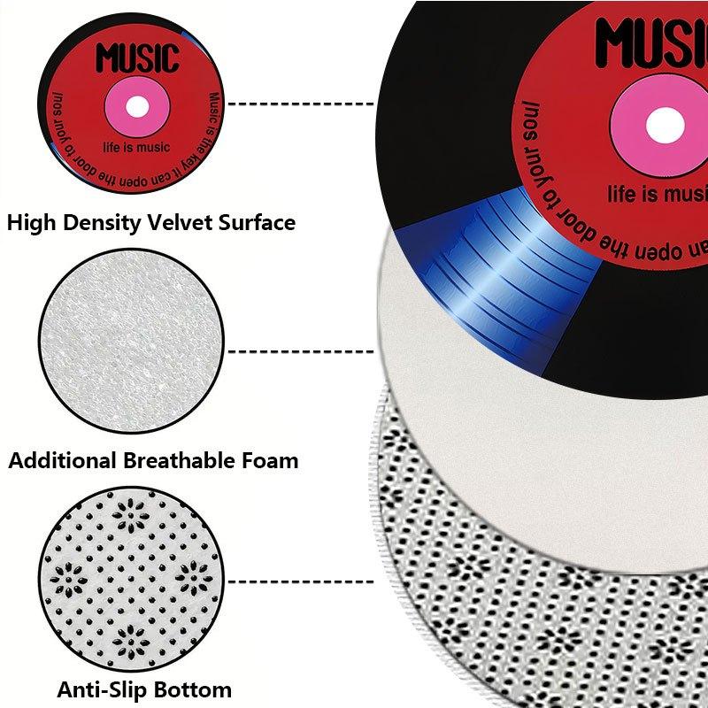 Elegant Record Art Design Flannel-printed Round Floor Mats Are Slip-resistant Suitable for Living Bedroom Terrace Garden Carpets