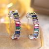 Huitan Bright Multi-colored Zirconia Loop Earrings Women Fashion Accessories for Engagement Modern Trendy  for Daily Wear