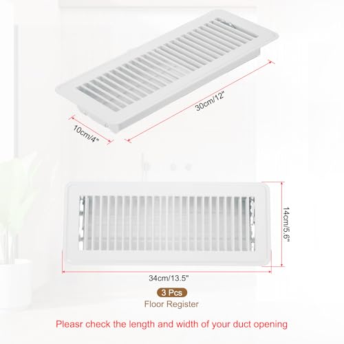 PATIKIL Underfloor Ventilation Vent, 30 x 10 cm, Floor Register Air Drain, Ventilation System, Adjustable, Wall-Mounted, White, 3-Piece Set