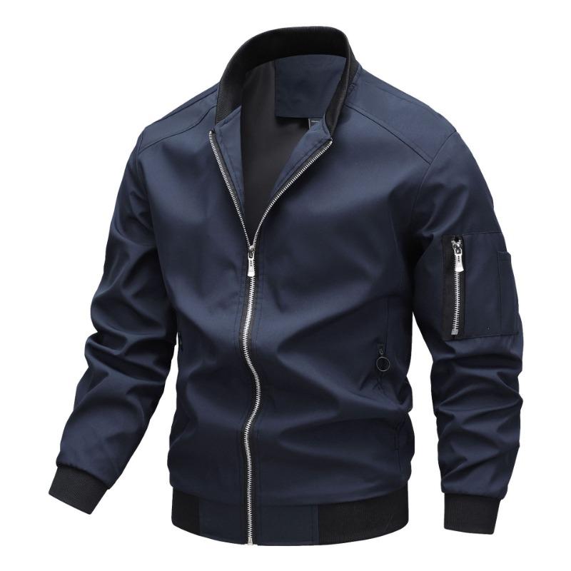 Men's Lightweight Bomber Jacket - Stand Collar Full Zip Casual Windbreaker with Utility Pocket