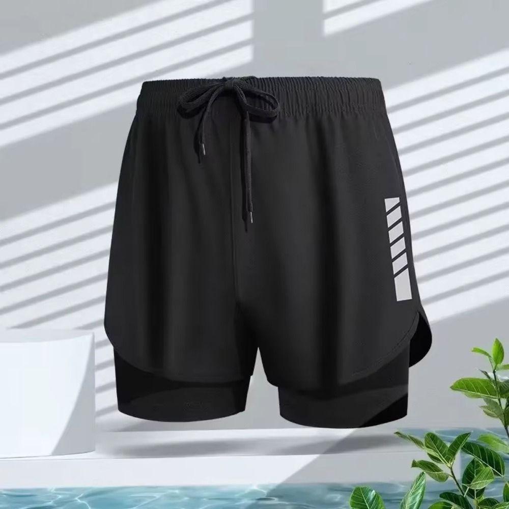 Shorts d'entraînement sportifs double couche pour hommes Short de jogging rayé pour hommes Short de bain Plage