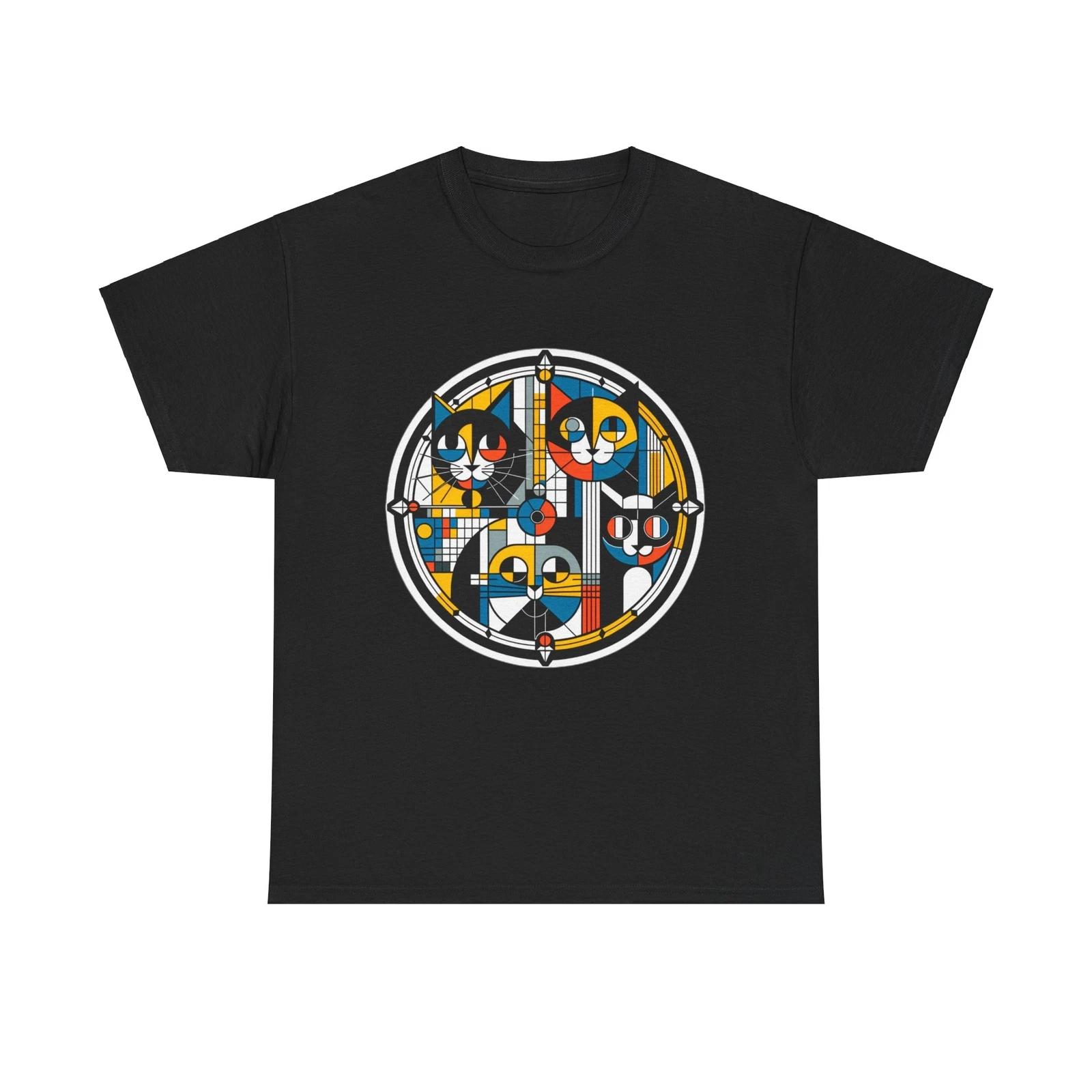 Unisex Adult T Shirt Geometric Abstract Cat Art Design Colorful Retro Hipster S