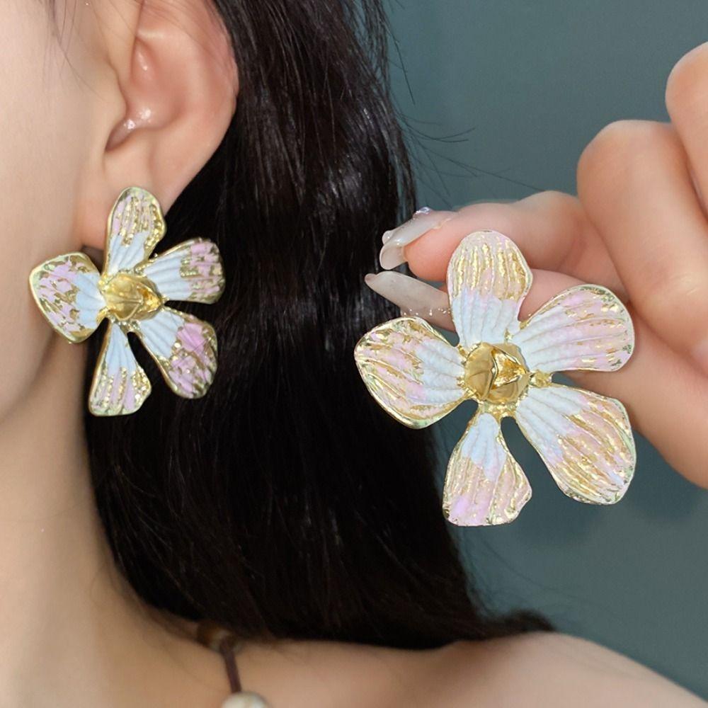 Sweet Oil Drop Flower Ear Studs Baroque Korean Style Earrings Enamel Flower Earrings  Jewelry