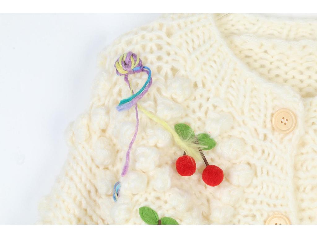 Koreanische Handgestrickte Blumenstrickjacke - Herbst/Winter Damen Langarm Rundhals Pullover Mantel