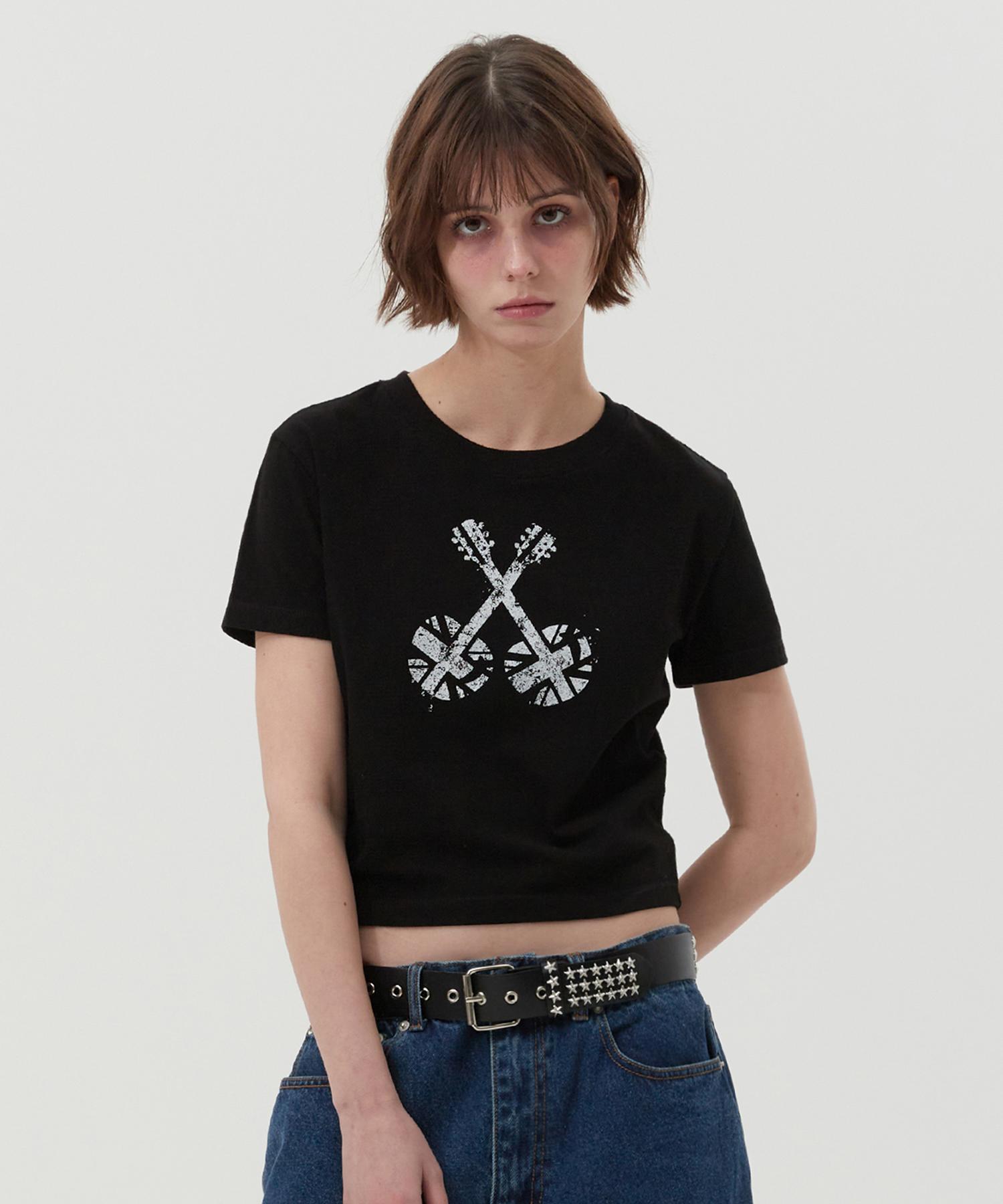 Kirsh Union Jack Crop T-Shirt [Black] 1
