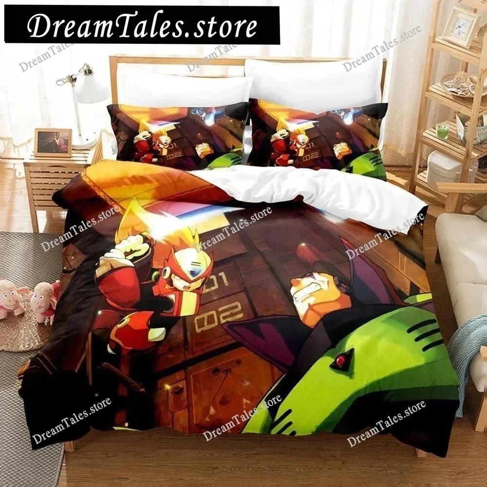 Mega Man X Dive Bedding Set,Rock Man Duvet Cover 3D Print Quilt Cover Pillowcase Single Double Size Boys Girls Birthday Gift741