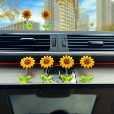 5/8/10Pcs Sunflower Decoration Car Ornament Realistic Looking Mini Size Easy To Install Spring-loaded Sunflower Car Dashboard Decoration