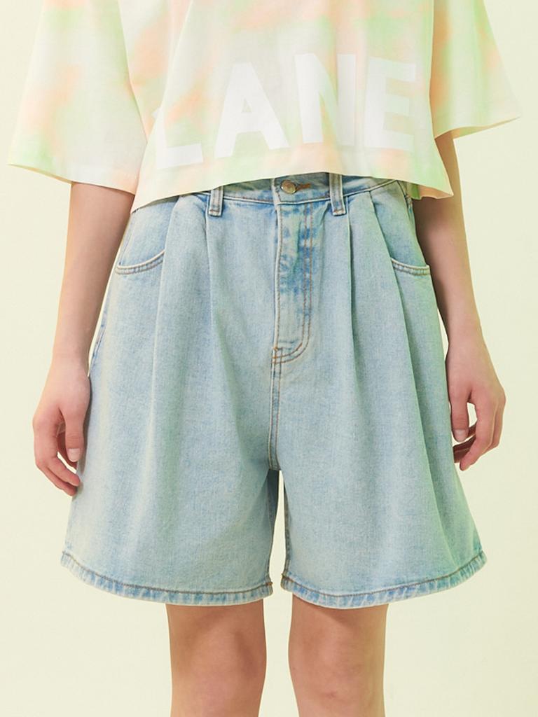 UNKNOWN PLANET Tucked-In Half Denim Pants Light Blue