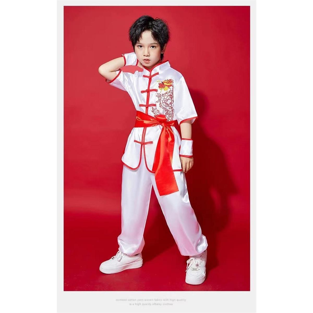 

Kids Chinese Kung Fu Uniform, Dragon Embroidery Tai Chi Performance & Training Outfit For Boys & Girls 110 бежевый