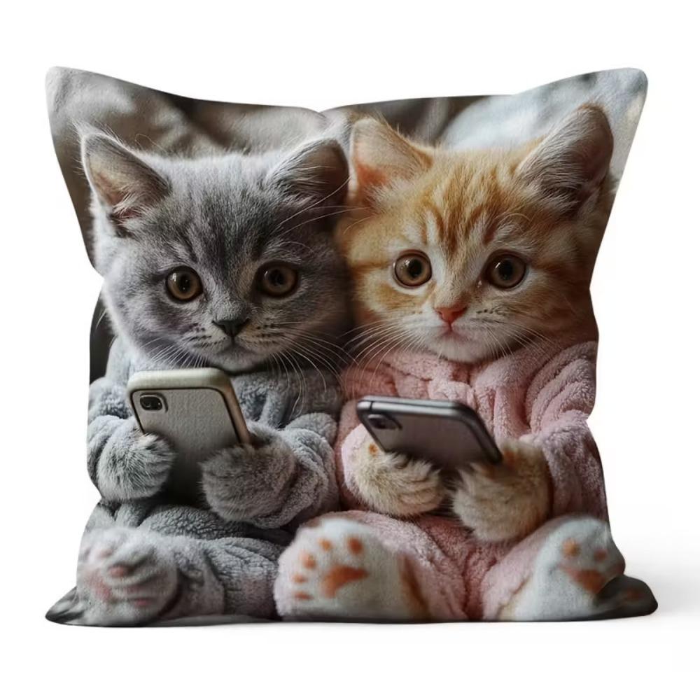 Sofa Pillow Pillowcase Skin-friendly Short Plush Cute Animal Cat Pillow Cover Living Room Cushion Cover Without Core