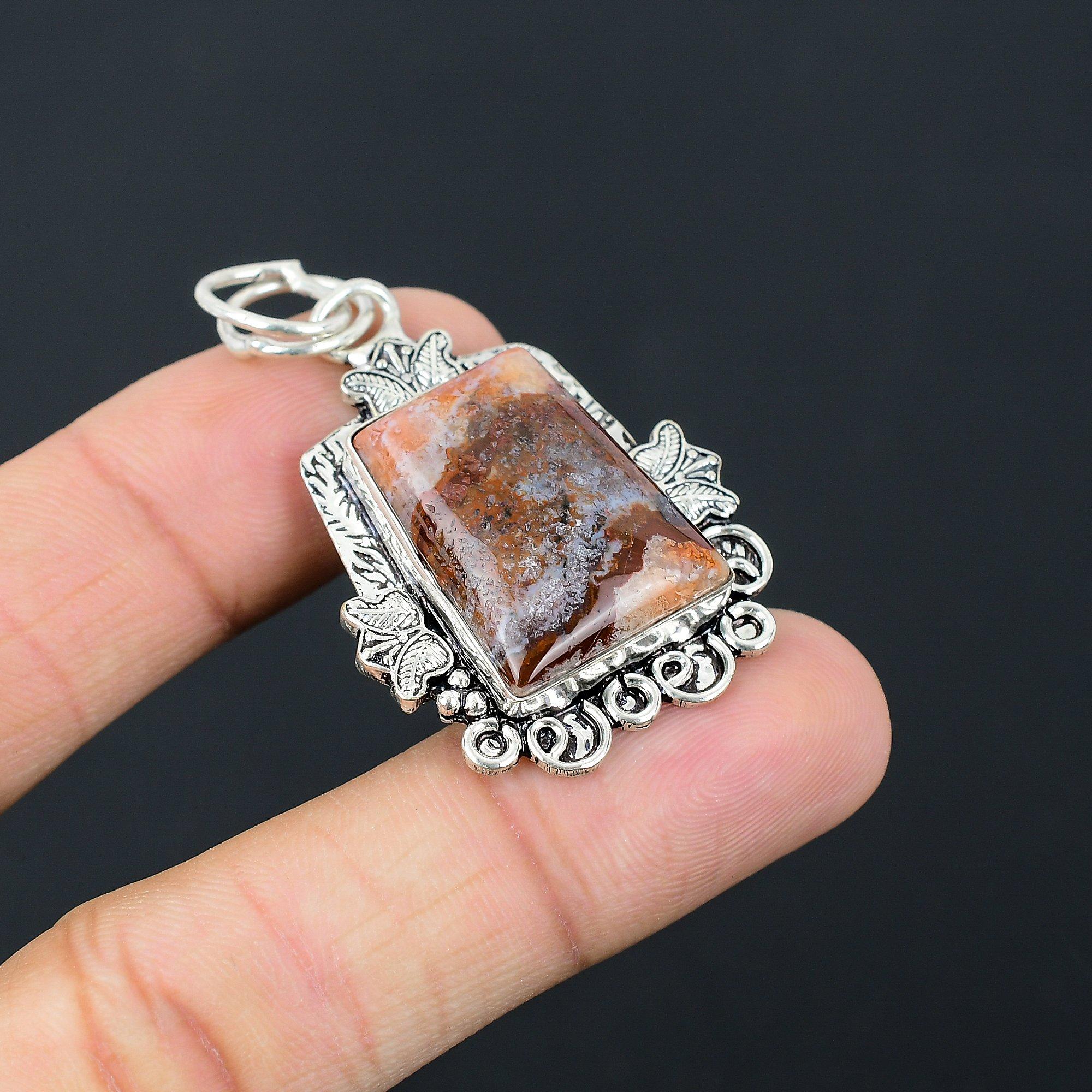 Натуральный Агат Сумасшедший Кружево Камень Подвеска Красный 925 Стерлинговое Серебро Индийские Украшения