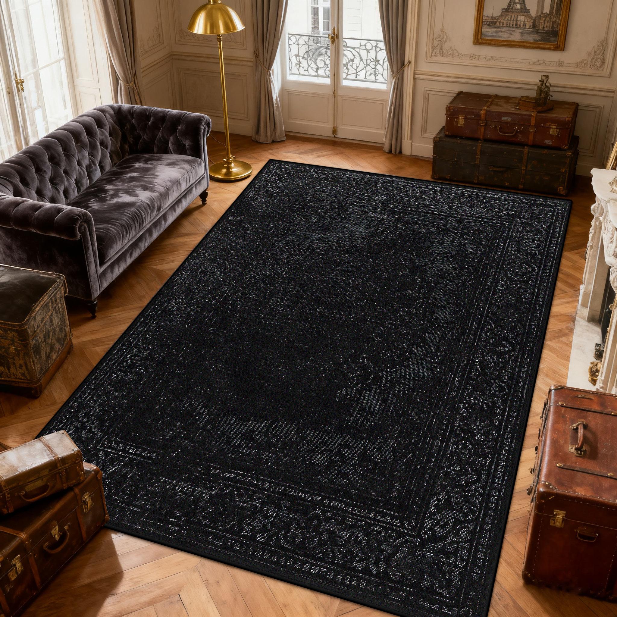 

Persian Dark toned Retro Antiskid Living Room Rug Home Decoration Luxury Fluffy Carpet Easy Clean Short Velvet Bedside Floor Mat 60x90cm