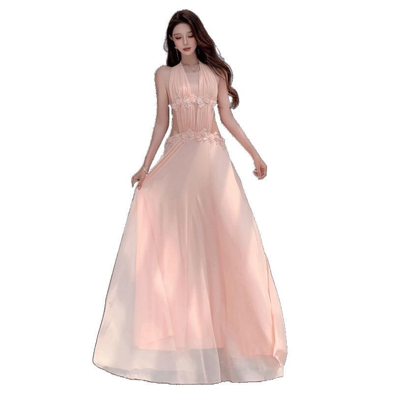 Reiseurlaub Spitze Spleißkleid Kleid Strand Hohl Ausschnitt Urlaubs kleid