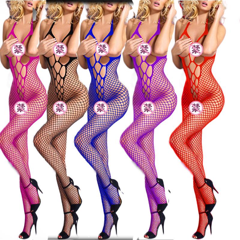 Benqian erotic underwear European and American neck onesie temptation stockings hollow mesh clothing 8558
