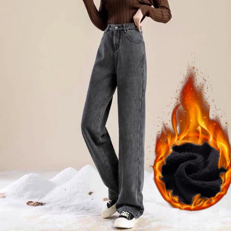 

Женские широкие джинсы с высокой талией и бархатной подкладкой для осени/зимы S