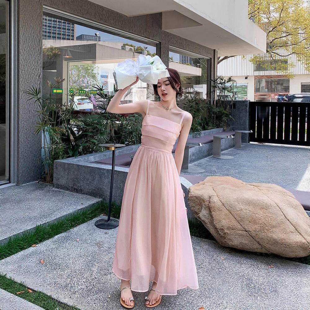 Seaside Vacation French Dress New Female Pink Fairy Skirt Super Fairy Mori Suspender Skirt Female Summer