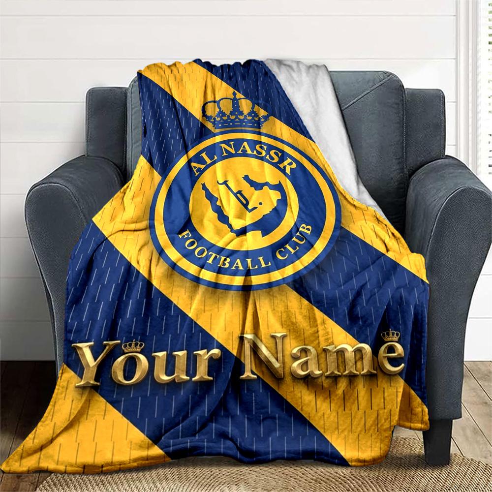 Name Custom Al-Nassr Print Flannel Blanket High Quality Warm Comfortable Cover for All Seasons Perfect for Gifts Home Decor