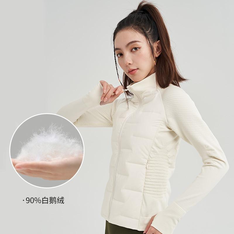 Winter Running Sports Top Yoga Fitness Jacket White Goose Down Jacket Warm Light Short Slim Jacket