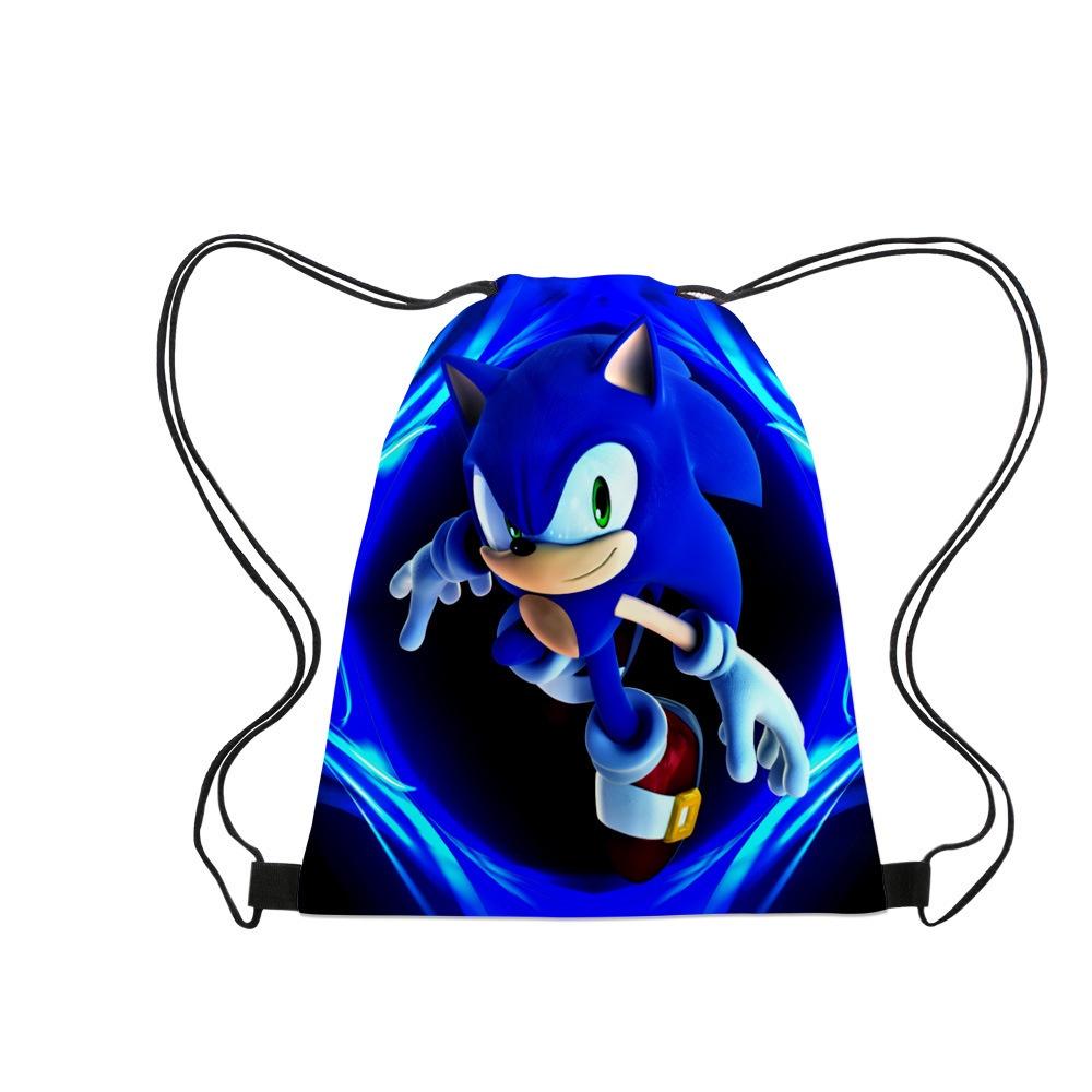 Sonic Hedgehog Drawstring Bag Portable Oxford Cloth Bag For Gifts Blue Color Creative Cartoon Style