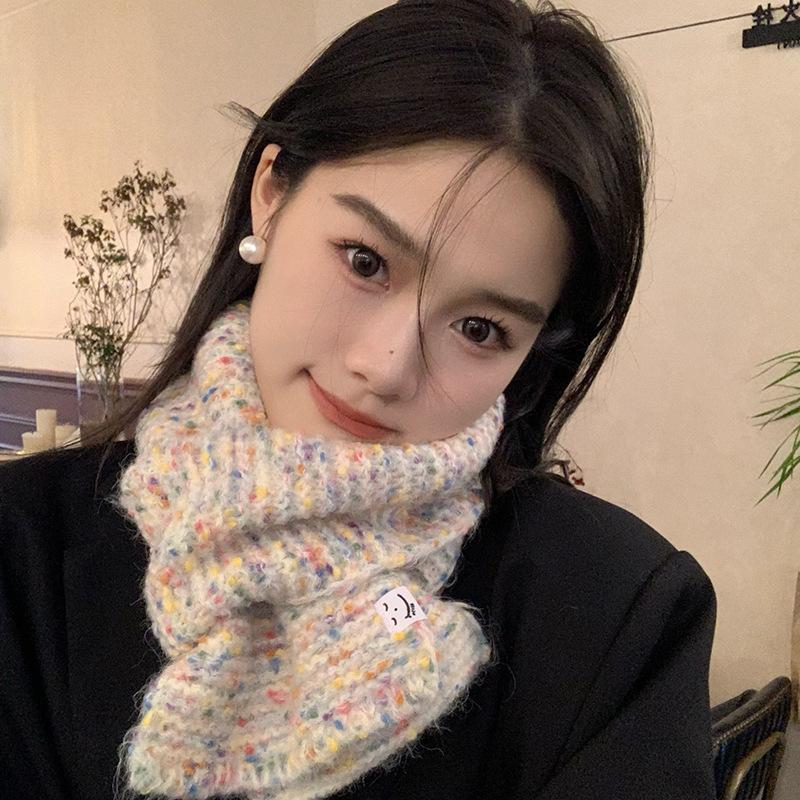 Rainbow Candy Bean Short Scarf Women's Winter New Warm Korean Style Student Cute Scarf Versatile