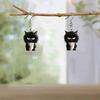 2D Flat Angry Black Cat Women Acrylic Earrings Fashion Cute Small Animals Unique Earrings for Girls Accessories Personality Gift