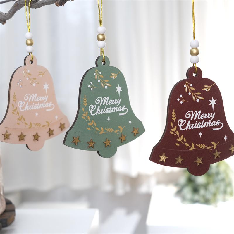 Christmas Wooden Bell Pendant Christmas Tree Hotel Shop Window Car DIY Atmosphere Props Decorative Pendant Small Gift Ornaments