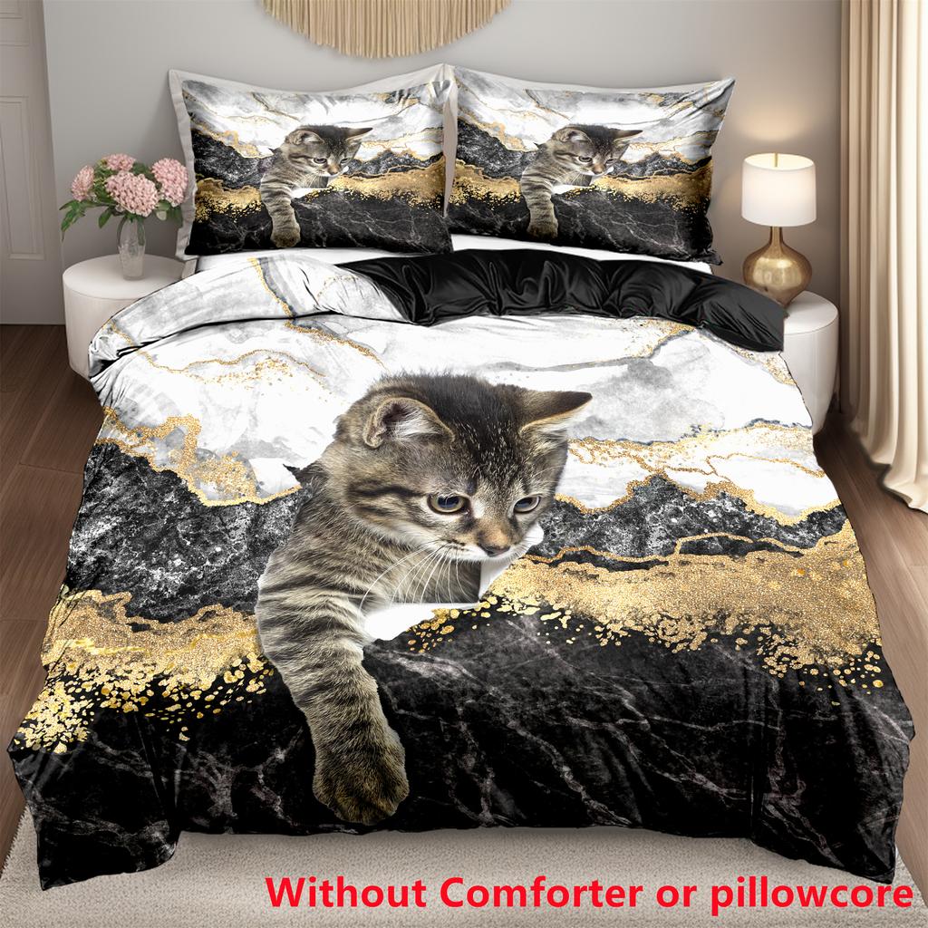 Cute Cat Bedding Set 3D Duvet Cover Set Single Double Twin Full Size Teens Adults Bedclothes Soft Polyester Quilted Bed Covers