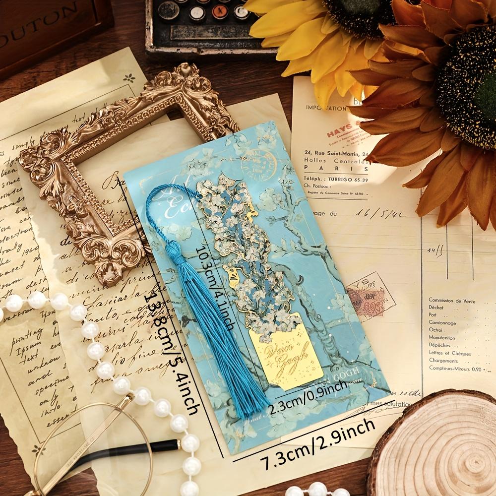 1pc Van Gogh Inspired Golden Hollow Metal Bookmark Artistic Oil Painting Design with Tassel, 8 Unique Window Shapes for Book Lovers