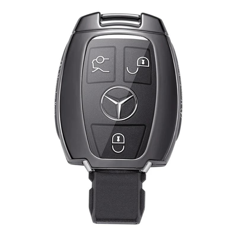 PZQ2   Metal Leather Car Key Case Cover For Mercedes Benz A B C E Class GLS GLA GLK GLC CLS CLA AMG W204 W205 W212 W463 W176 Keychain