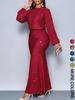 New Style Rhinestone Long Sleeve Fishtail Ruffles Pleated Dress