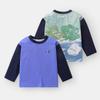 European Boys' Mountain-Style Cartoon Print Antibacterial Patchwork Sleeve T-Shirt 2026 Spring and Autumn New Children's Clothing Baby Long-Sleeve