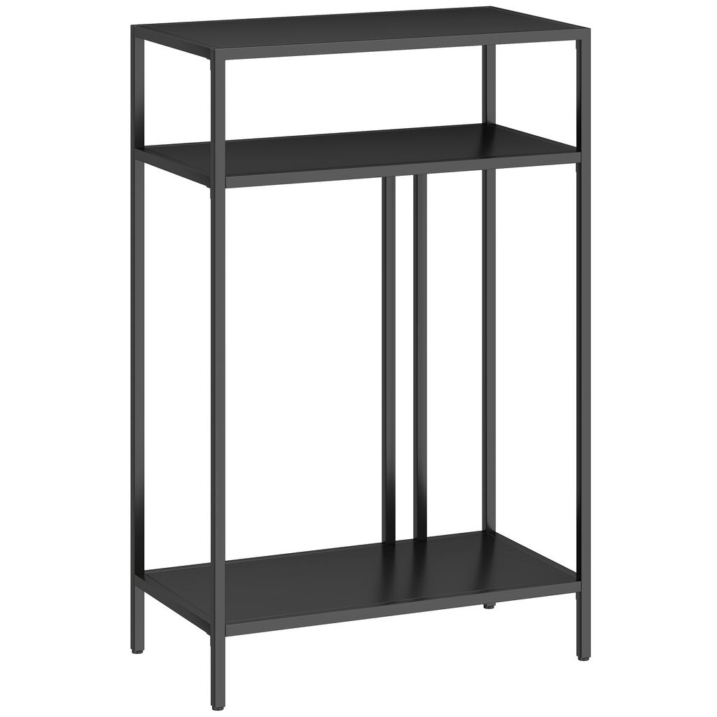 Console Table 3-Tier Shelves Narrow Entryway Table Steel Frame for Living Room Hallway 55 Cm Black