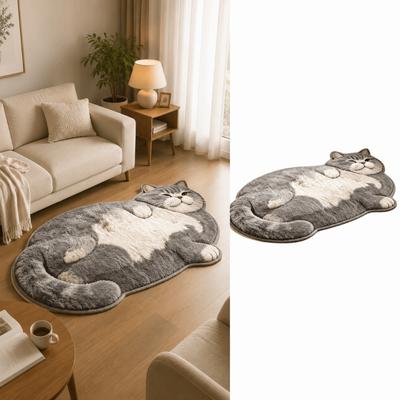 Easy To Clean Cat-Shaped Area Rug Non-Slip Cartoon Carpet Soft Home Decor Carpet Living Rooms