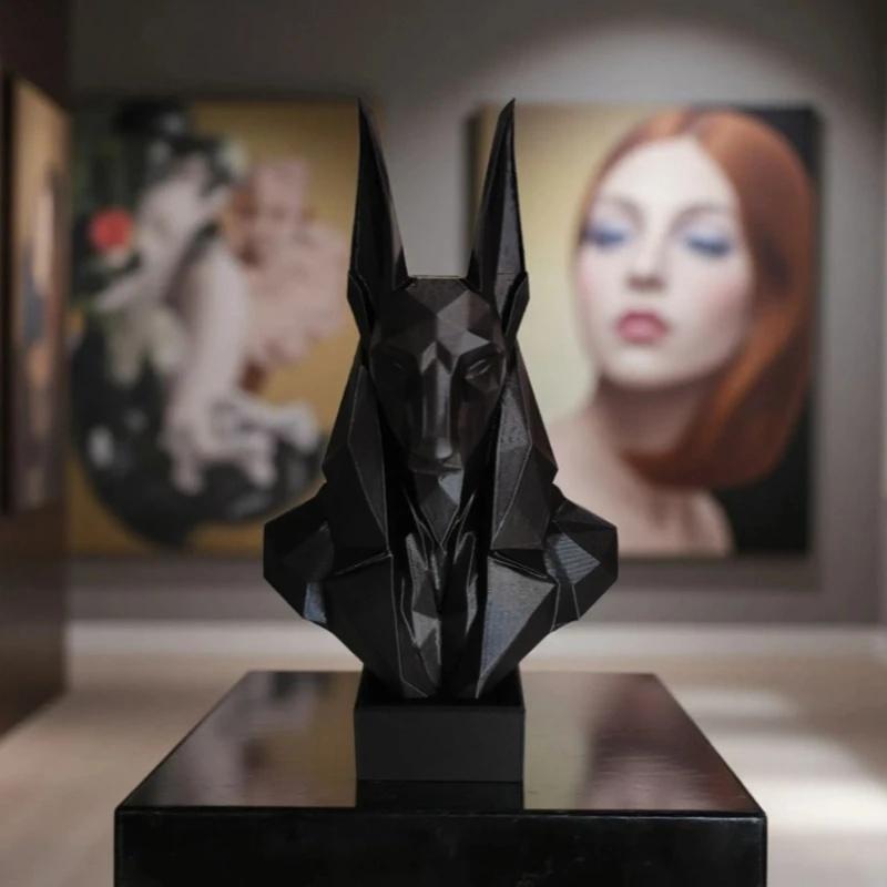 Polygon Anubis Bust Black Plastic Egyptian Divine Sculpture Geometric Abstract Desktop Ornament Dark Mythology Decoration Gifts