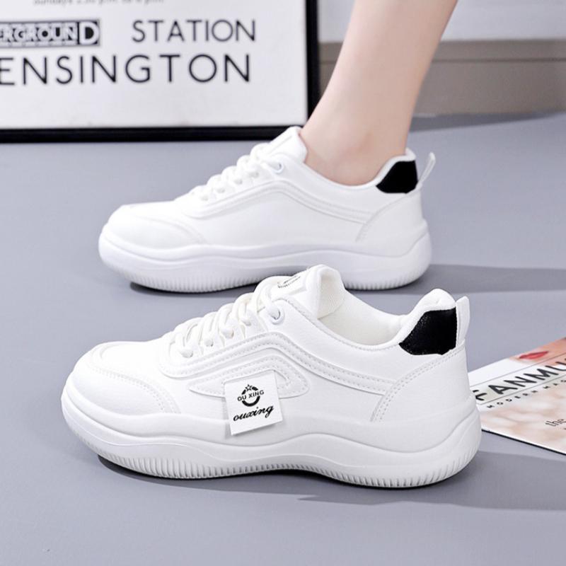Genuine Leather White Shoes for Women Spring and Summer Sports Shoes Thick-soled Versatile Running Casual Shoes
