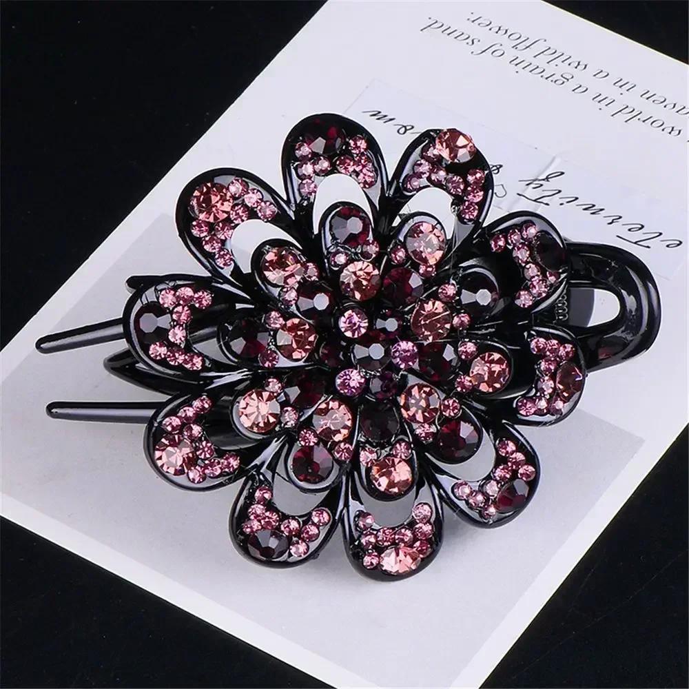 Shiny Rhinestone Hairpin Flower Leaf Duckbill Hair Claws Retro Hair Clips Accessories For Women Shinning Ponytail Headwear