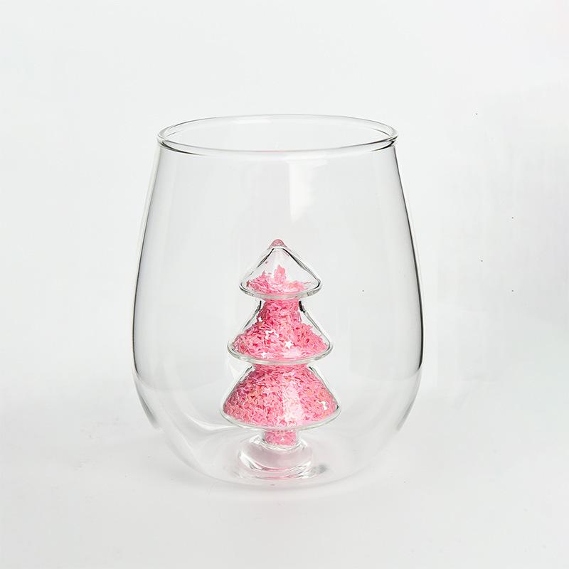 Creative Christmas Tree Glass Cup with 3D Colorful Glitter for Milk Juice Water