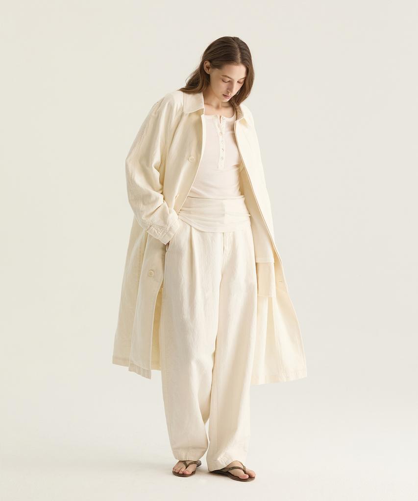 Oteumilkape [Unisex] Dyed Tapered Elastic Waist Pants - Ivory