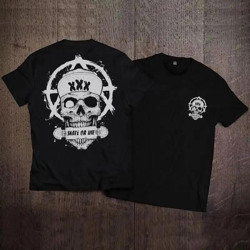 Summer Men's T-shirt Short Sleeved European and American Hip-hop Skull Casual Punk Men's Pure Cotton Short Sleeved T-shirt