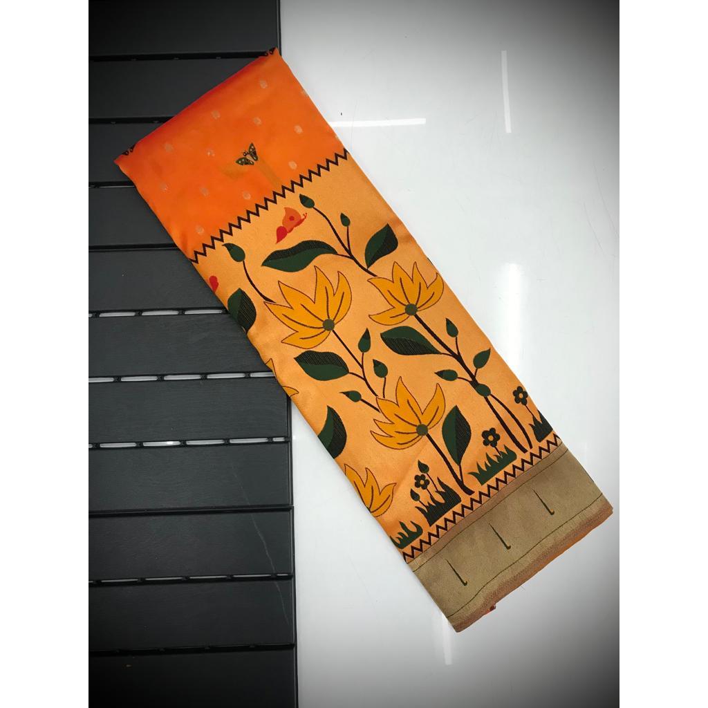 ساري حريري ناعم نقي للسيدات من Banarasi kanjivaram Paithani مع Pallu غني مع بلوزة غير مخيطة