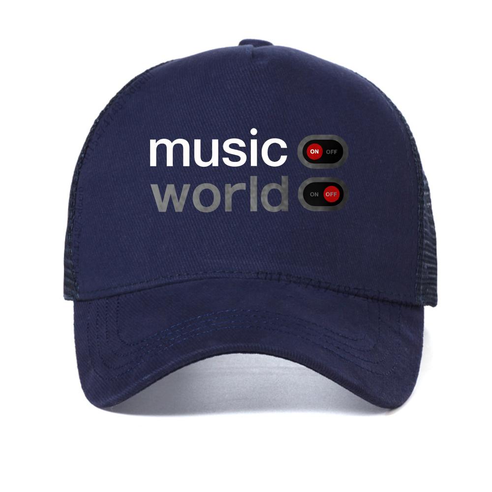 

Men s Music World Printed baseball cap Classic Funny Graphic for Men Women Summer mesh hat Harajuku Hip Hop Snapback Caps Adjustable темно-синього кольору