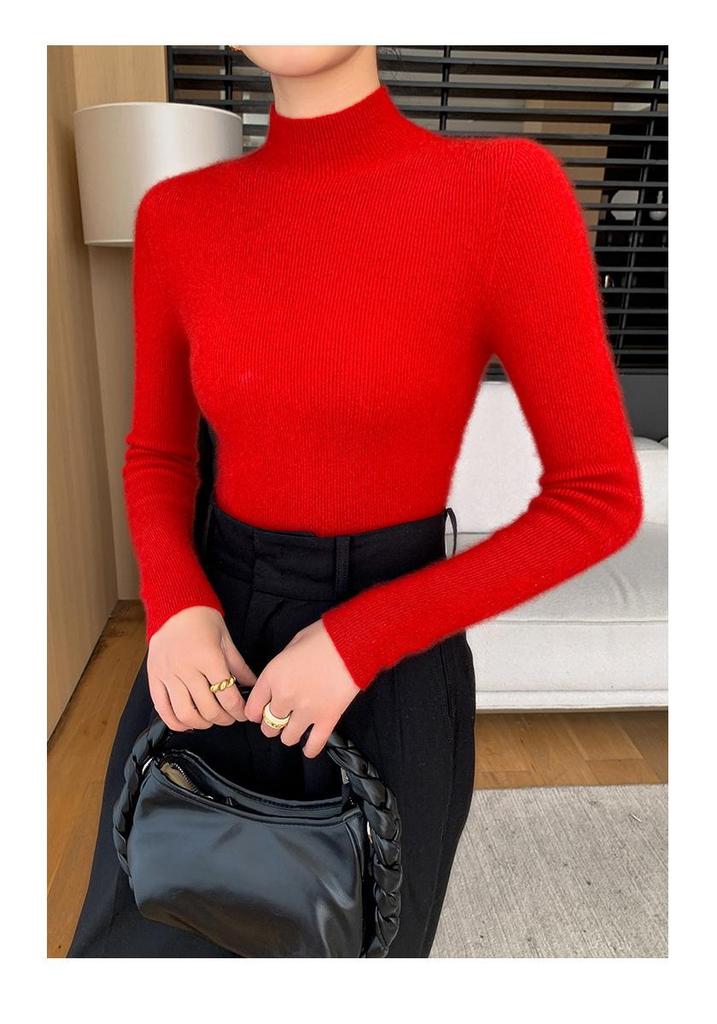 Women's Seamless Cashmere Slim-Fit Half-High Neck Sweater