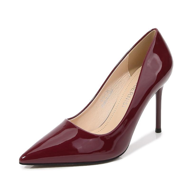 

Stylish and simple style glossy patent leather heel thin heel shallow mouth pointed sexy women s shoes 46